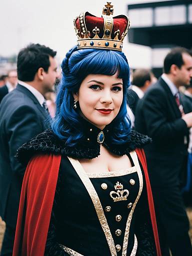 Woman in Queen Costume with Blue Hair and Crown