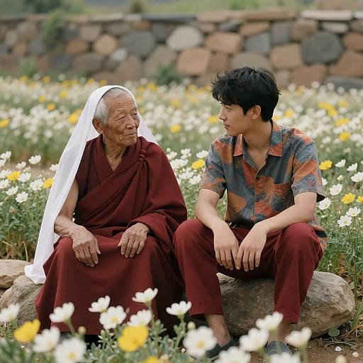Serene Moment in a Flower Field