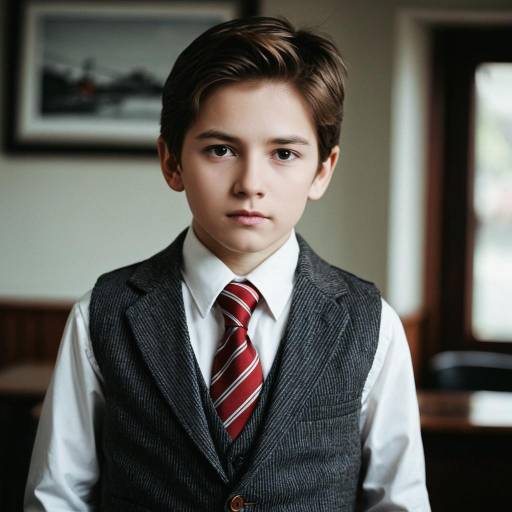 Young Boy in Formal Vest and Red Tie
