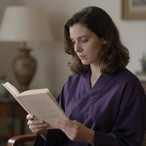 Focused Woman in Dark Purple Robe