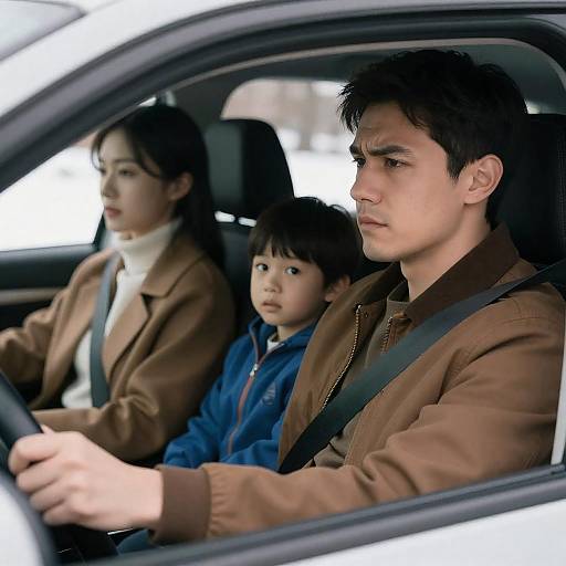 Family Journey Through a Snowy Landscape