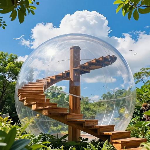 Spiraling Wooden Steps in Glass Sphere