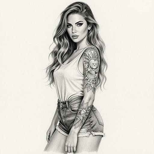 Confident Young Woman Tattoo Illustration