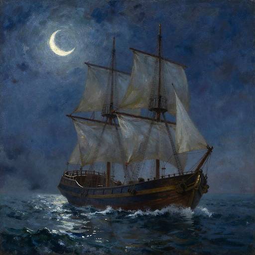 Lone Wooden Ship at Night
