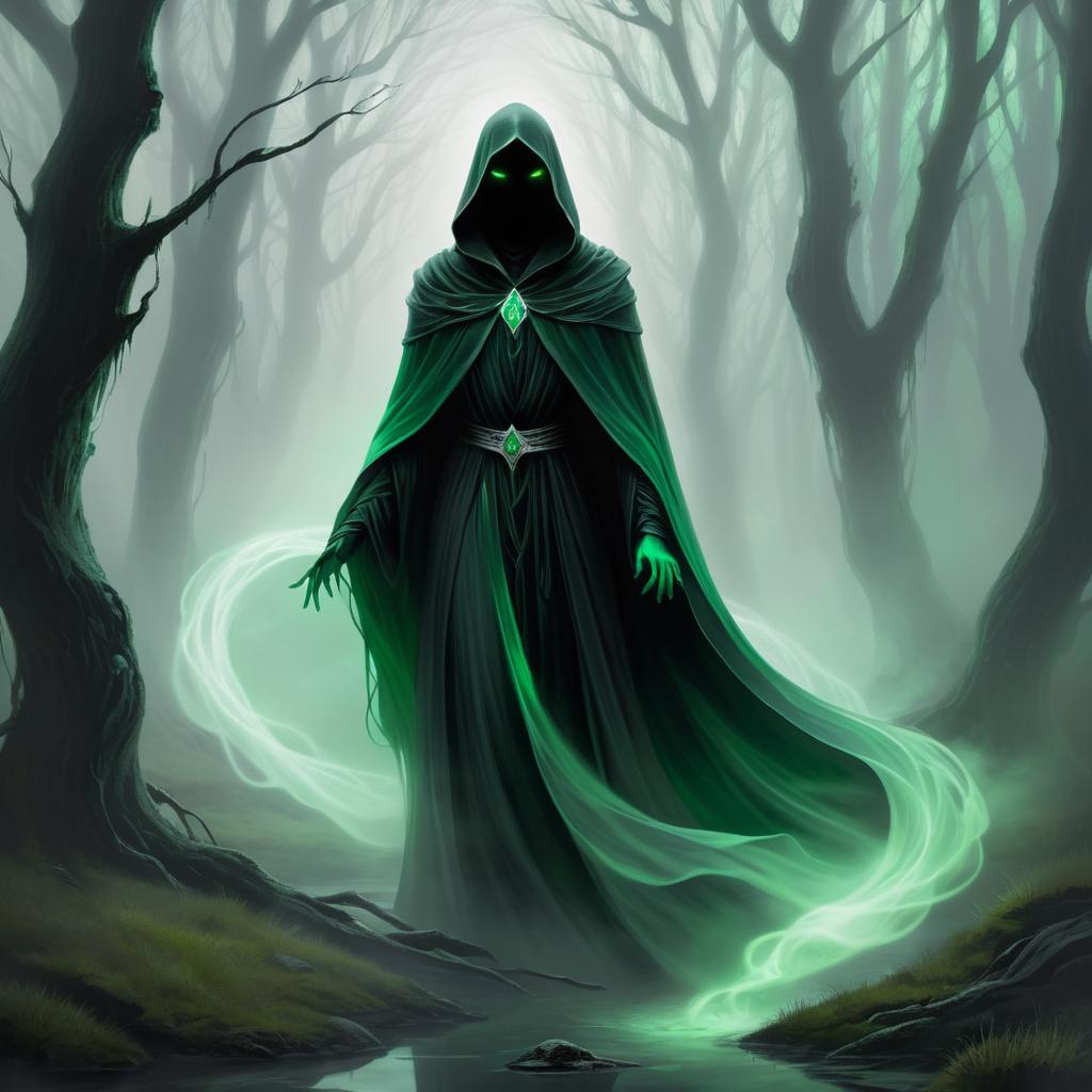 Emerald-Eyed Wraith in Gloomy Moor