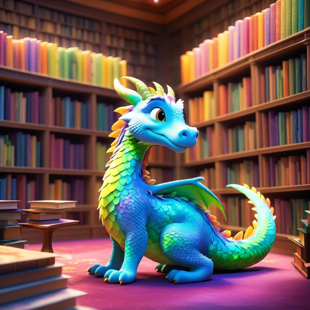 Whimsical Dragon in a Cozy Library