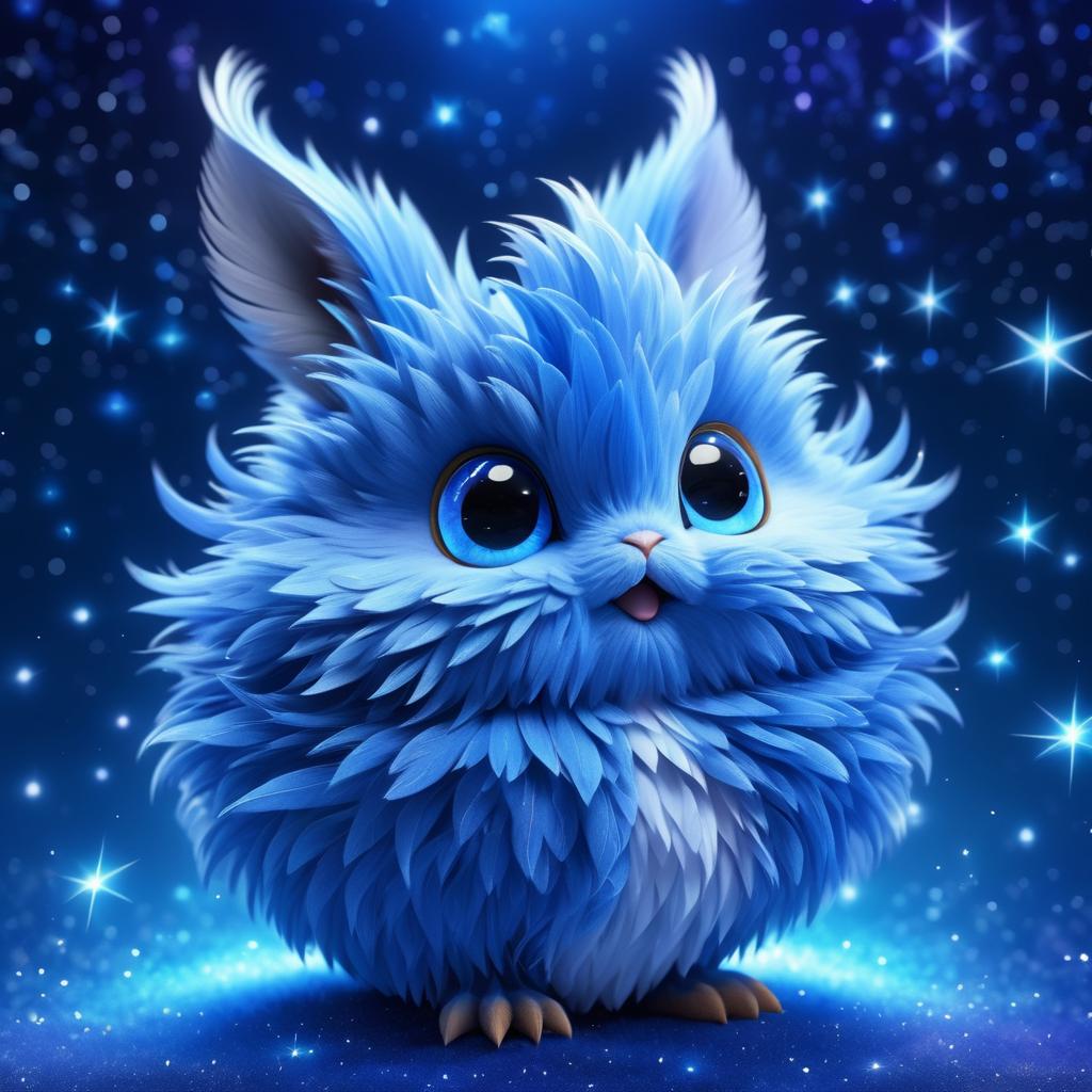 Whimsical Blue Fluffy Creature Portrait