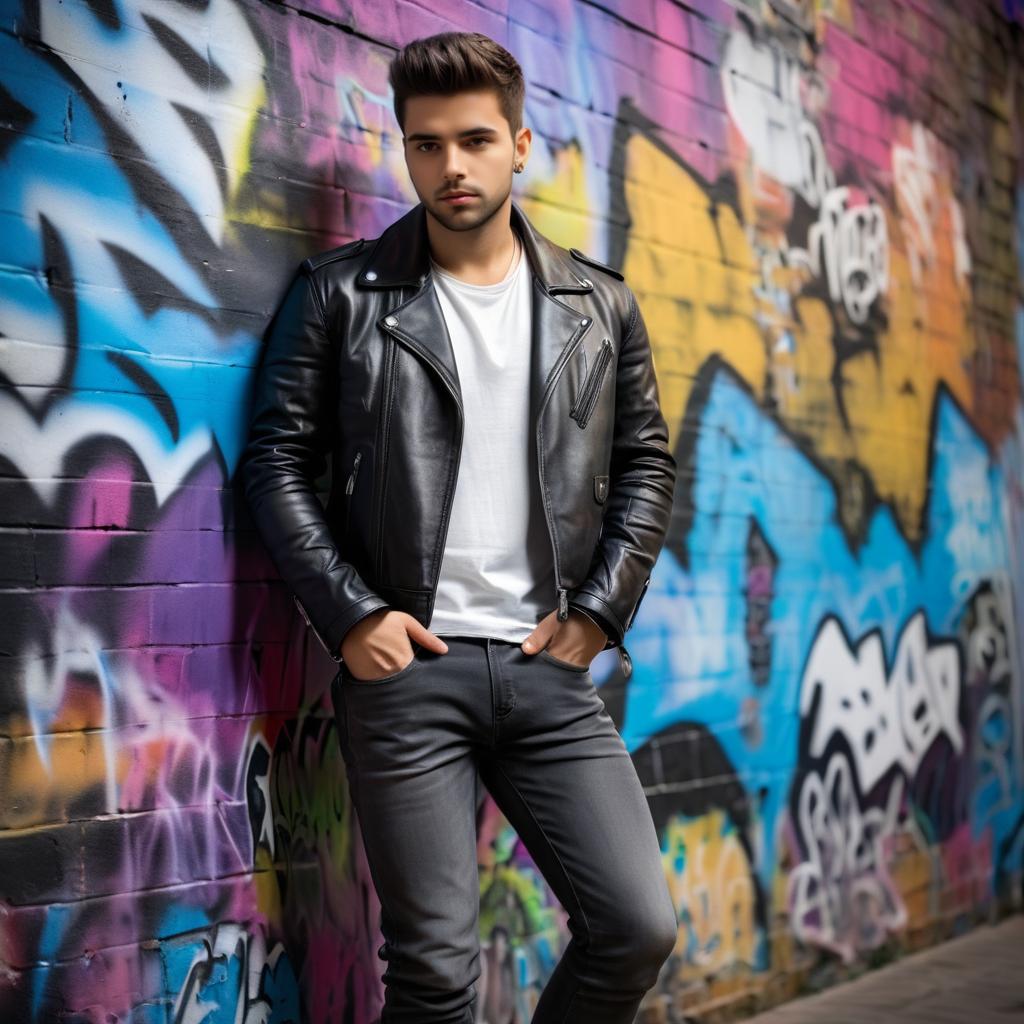 Stylish Young Man Against Graffiti Wall