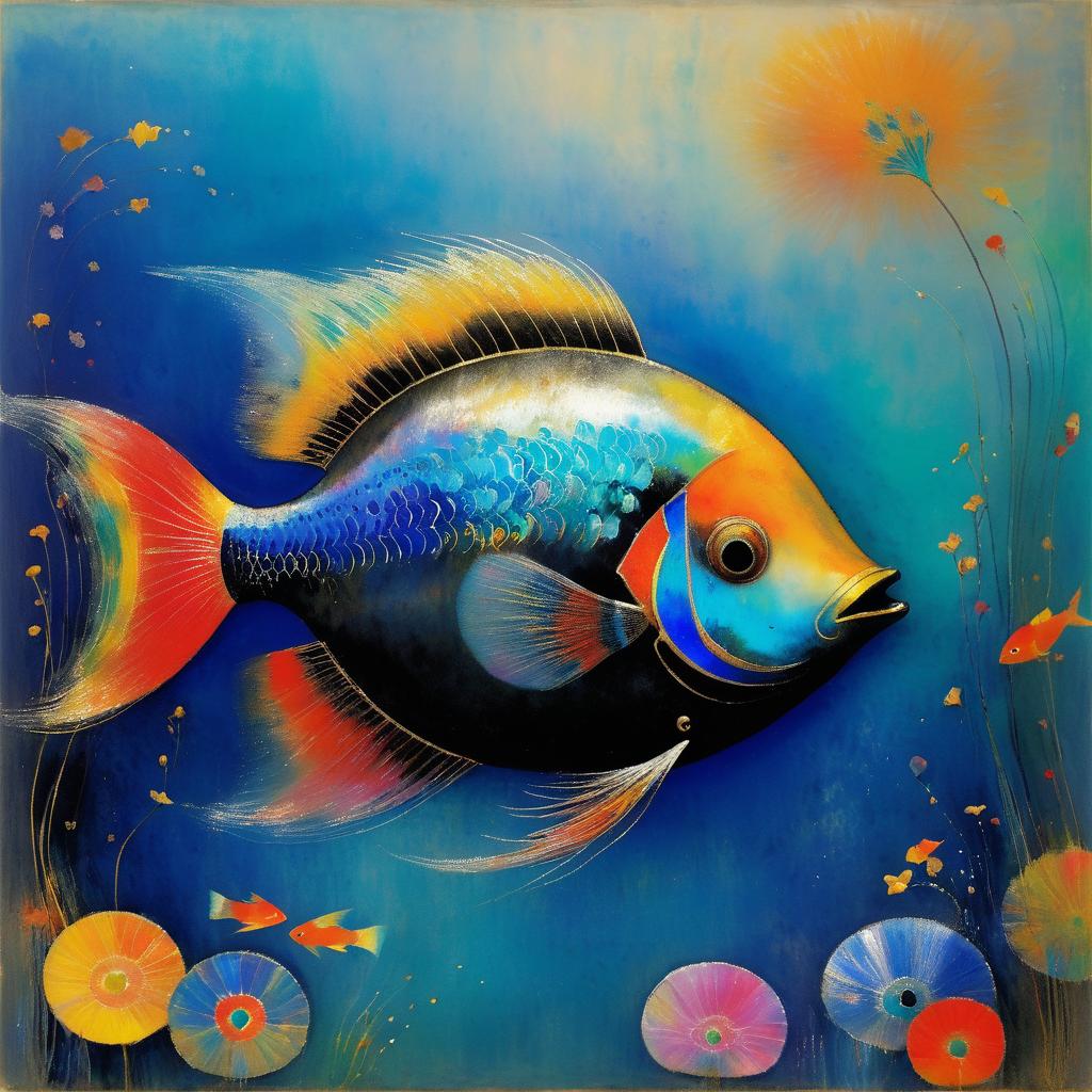 Whimsical Charcoal Fish in Colorful Sea