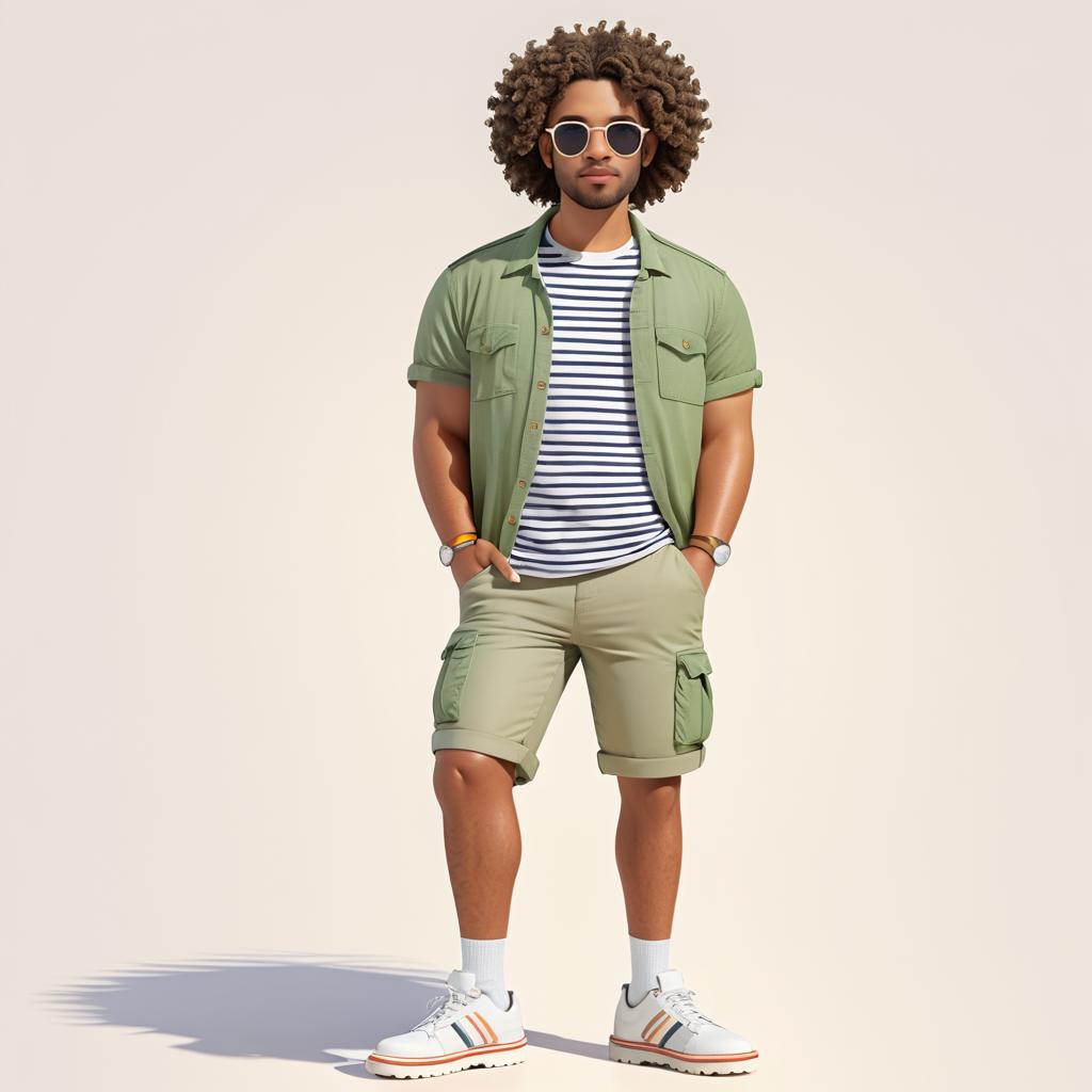 Cartoon Man in Casual Summer Outfit