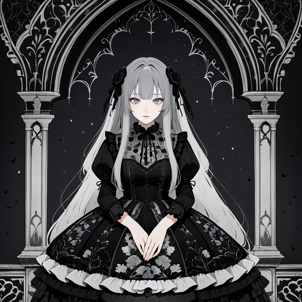 Melancholic Woman in Gothic Lolita Style