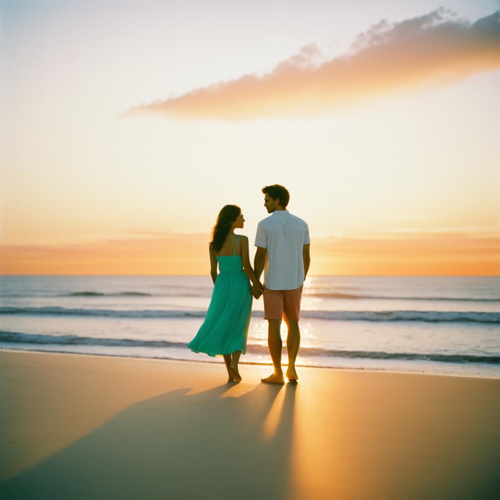 Cinematic Beach Sunset with Young Couple