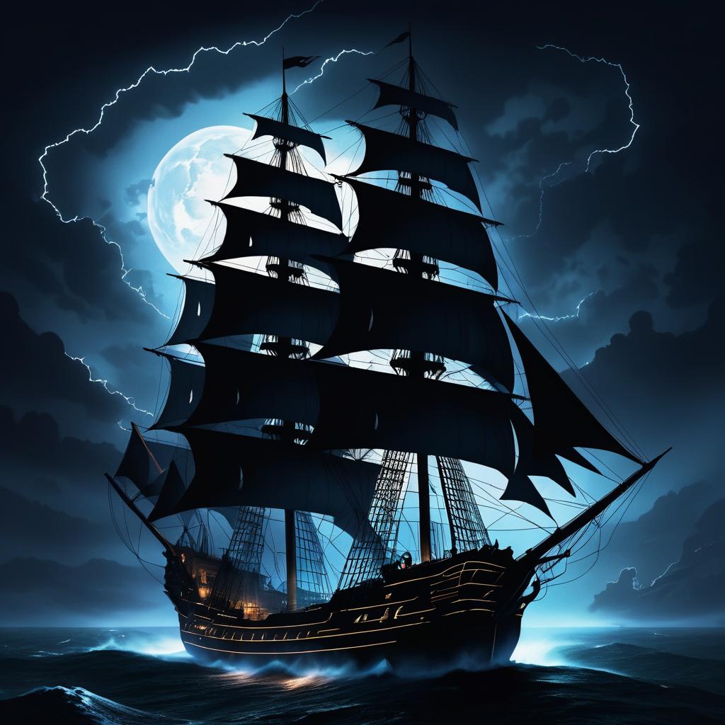 Dramatic Pirate Ship Under Lightning