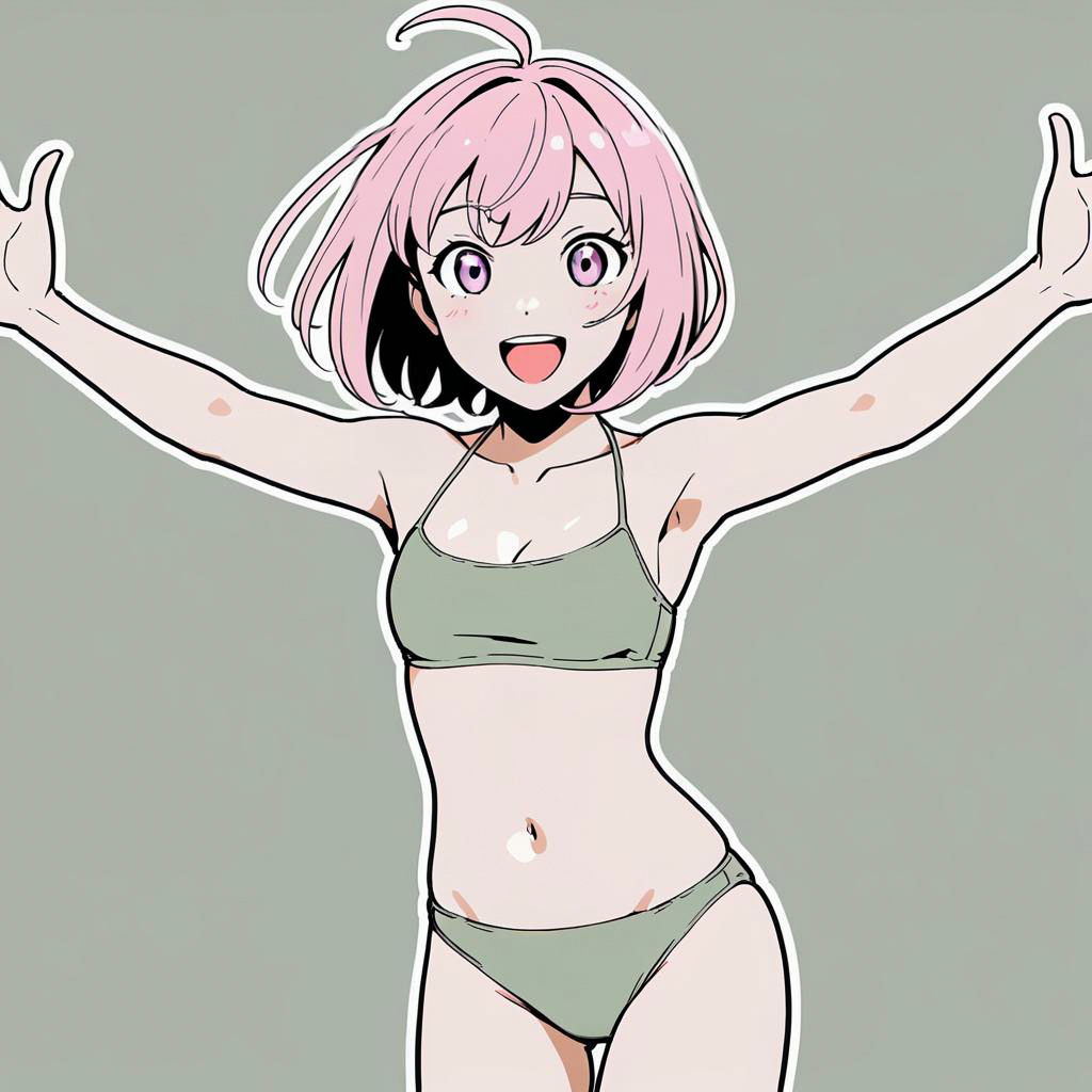 Excited Anime Girl in Stylish Bikini