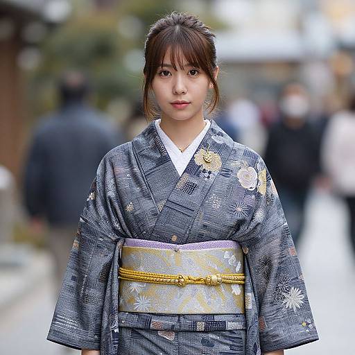 Realistic Boho Kimono Girl Outdoors