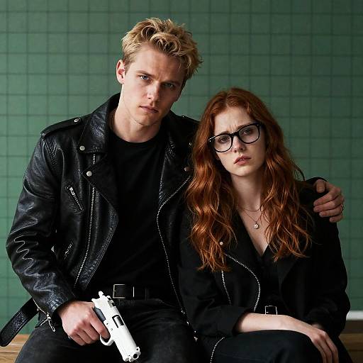 Intense Duo: Leather, Guns, and Tension