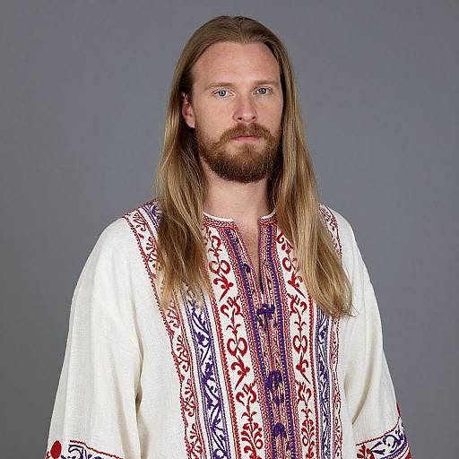 Bearded Man in Patterned White Robe