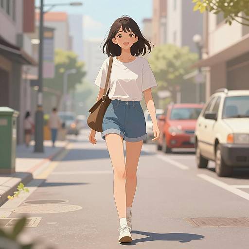 Young Woman Walking on Urban Street