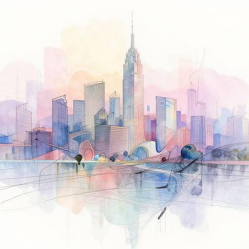Abstract Cityscape with Fluid Lines