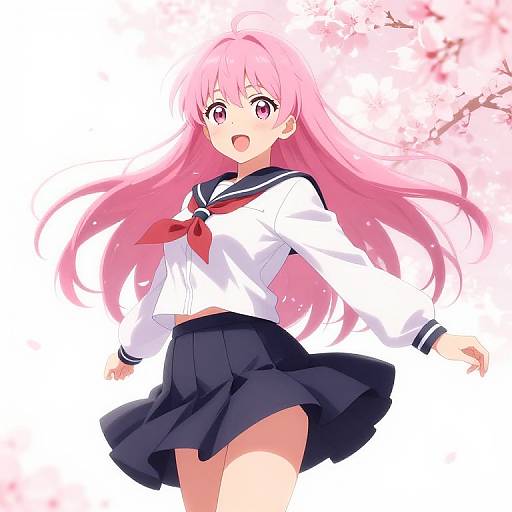 Anime Girl in T-Pose with Cherry Blossoms