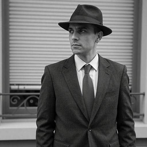 Man in Pinstripe Suit and Fedora Hat