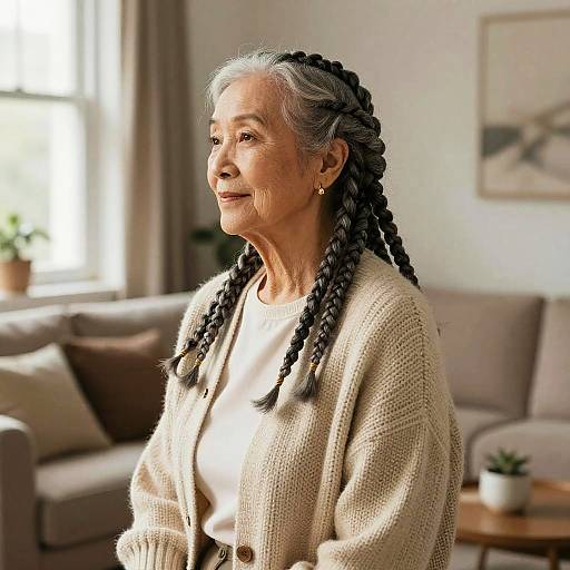 Elderly Woman with Cornrows Hairstyle