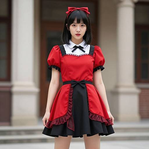 Woman in Red and Black Dress