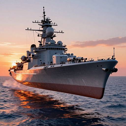 Futuristic Battleship at Sunset