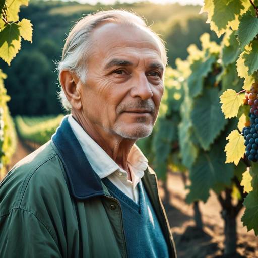 Elderly Man in Vineyard at Sunset