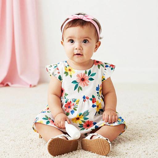 Cute Baby Girl on White Carpet