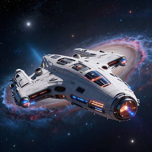 Futuristic Spaceship Soaring Through Galaxy