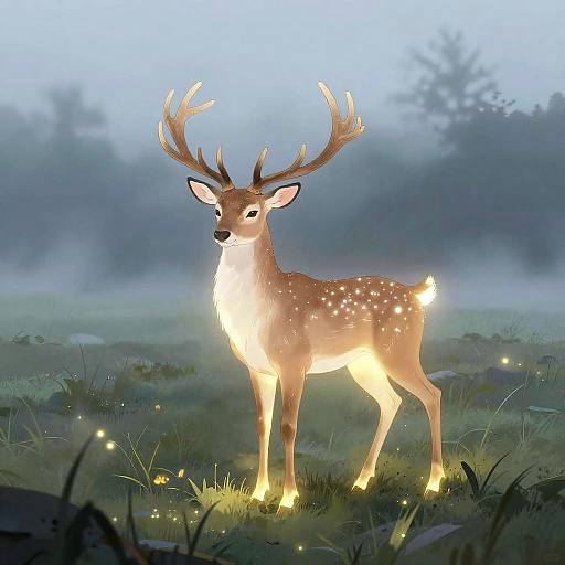 Glowing Spirit Deer in Misty Meadow