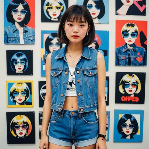 Teenage Girl in Denim Outfit with Pop Art Background