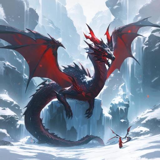 Elderly Dragon Resting by Frozen Waterfall