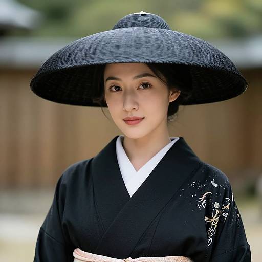 Elegant Woman in Black Kimono