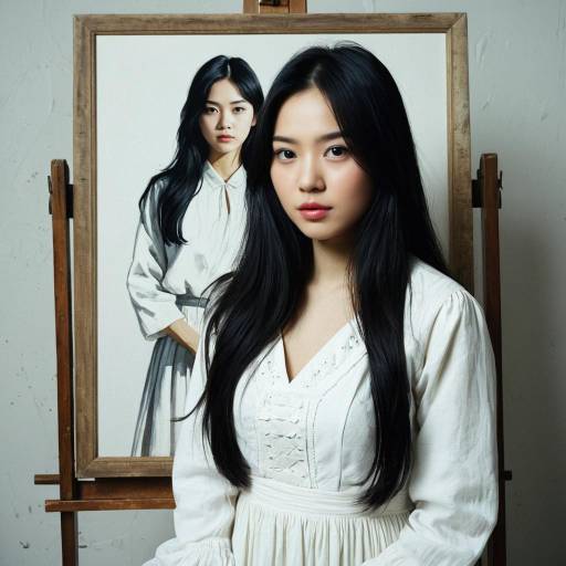 Young Asian Woman with Portrait Painting