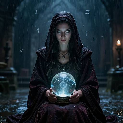 Mysterious Fortune Teller in Medieval Courtyard