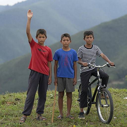 Three Boys on a Grassy Hilltop