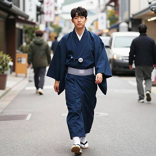 Korean Fashion Man in Blue Kimono
