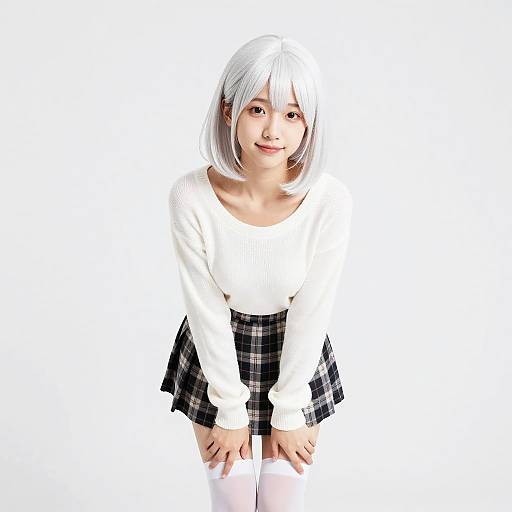 Shy Asian Woman in White Sweater