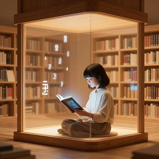 Futuristic Japanese AI in Library