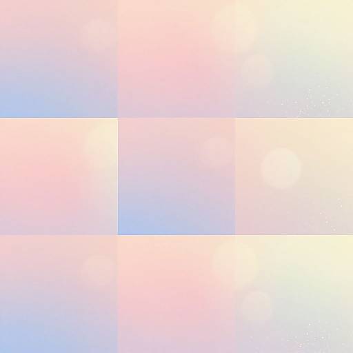 Abstract digital artwork featuring a gradient grid of pastel pink, blue, and white squares, blending softly to create a serene, harmonious effect.