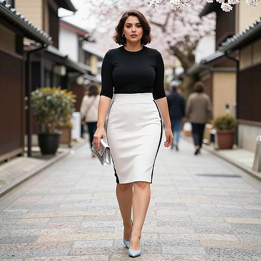 Chic Stocky Woman in Kyoto Blossoms