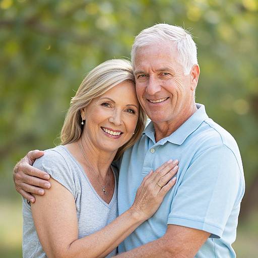 Warm Embrace of Smiling Older Couple