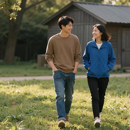 Joyful Walk in a Sunlit Field