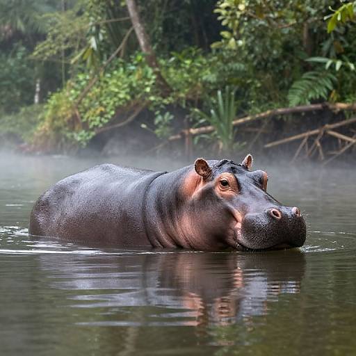 Hyper-Realistic Hippo in Jungle River