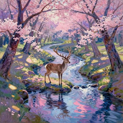 Enchanted Forest Stag in Ukiyo-e Style