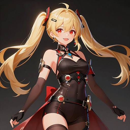 Blonde Anime Virtual YouTuber in Black and Red Outfit