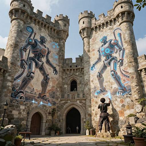 AI Machines Painting Fantasy Castle Murals