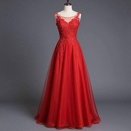 Elegant Red Lace Evening Gown